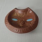 Rare Mcm Glazed Art Pottery Fox Cat Face Trinket Dish - Stunning - Signed  b3-h6