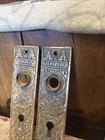 Antique Ornate Cast Iron Door Knob Back Plate Set Metal Vintage Flower Leaf Deco