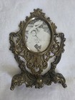 Vintage Victorian Gold Tone Tilt Ornate Oval Frame Metal Base Stamped Italy 