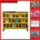 Small Parts Organizer With 24 Plastic Storage Bins - Powder-coated Steel Rack