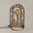 Vintage Cast Iron Plant Pot Wall Hanger Welcome Birds Birdhouse Flowers 14  Tall