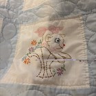 Vintage Baby Crib Quilt Blanket Blue Border Embroidered Animals 12 Animals Read