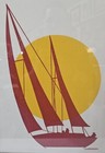Vintage Mar  shka Screen Print Sailboat Sunrise Framed Wall Art 17 75x21 75