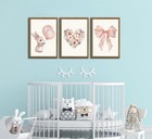 3 Pcs Nursery Bunny Wall Art Love Wildflowers Painting Pictures Cute Animal P   