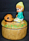 Vtg Homco 5404 Pixie Elf Mushroom Ceramic Trinket Box Lidded Jewelry Dish 1970s