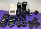 Lot Of 7 Vintage Film Camera Lens For Minolta   Sears Cameras With Flashes