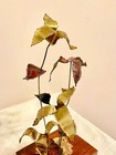 Vintage Mcm Brutalist Flower Sculpture On Wood - Metal Copper Brass
