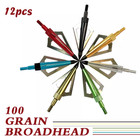12pcs Hunting 100 Grain Broadheads 3 Blade For Compound Bow Crossbow Arrow Tips
