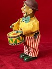Vintage Japanese Cloth   Tin Litho Wind Up 8  Clown Beating A Drum-works Great