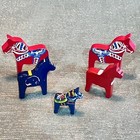Vintage Swedish Dala Horse Set 5 Wooden Hand Painted Folk Art Red Blue Sweden