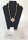 Vtg Lee Sands Hibiscus Flower Pendant W Peridot Pearl Coral   Shell Necklace Nib