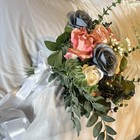 Artificial Wedding Flower Bouquet Bunch - Blue Pink White Roses Eucalyptus