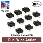 10 Pcs 8 Pin Dip Ic Socket Adaptor Solder Type Pcb-mount   Dual Wipe   Us Ship