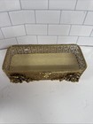 Antique Floral Filigree Ormolu Beveled Glass Footed Casket Gold Jewelry Box 9x4