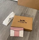 Nwt Coach Cbd80 Slim Id Card Case In Signature Pink white