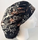 Floral On Black Print Size Large Medical Bouffant Scrub Cap Surgery Hat