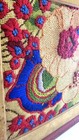 Vintage 70s Crewel Embroidery Floral Boho Framed Textile Wall Art