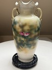 Nippon Hand Painted Vase Marked Green Stamp Hand Painted 12 5   