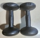 Vintage Bfco 15lb Bun Head Dumbbells Pair Antique Strongman Cast Iron Weights 30