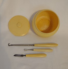 Vintage 1930s Ivory Celluloid Bakelite Vanity Set   Powder Box  Grooming   