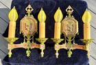 Pair Antique Vintage Art Deco Nouveau Polychrome Isco Sconces Wall Fixture