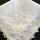 Antique Victorian Tatted White Lace Hankie Embr Monogram F Wedding Bride Hanky