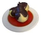 Realistic Fake Faux Food Display Prop Poached Pears Chocolate Covered On Plate