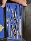 Vintage Drafting Drawing Instrument Set Compass Dividers Ruling Pen Case Blue