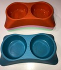 Pet Feeder Plastic Dual Bowl Cat Dog Puppy 8 Oz 250 Ml Food Water Dish Container