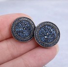 2 00ct Round Cut Lab Created Blue Sapphire Men s Cufflinks 14k White Gold Plated