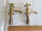 Ant vtg Brass Cold   Hot Water Faucets spigots Cross Handles Porcelain Centers