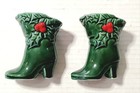 Vintage Lefton Christmas Holly Berry Boots Salt   Pepper Shakers   Holland Trees