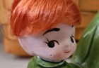 Vintage 50 s Girl Pixie Elf Figurine Green Ceramic W  Red Hair Mid-century Fairy