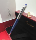 Cartier Iced Blue Guilloche Ballpoint Pen Luxury Premium Collection - New Box