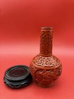 Vintage Chinese Floral Cinnabar Cloisonn   Bud Vase Red   Blue 6 25    W Base