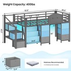Low Loft Bed Twin Size 9 Drawers Led Lights Grey Staircase Under Bed Playhouse
