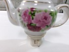 Vintage Porcelain Teapot Shaped Night Light White With Roses Gold Trim
