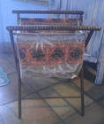 Vintage Stand Up Cloth Bag Folding Wood Sewing Knitting Yarn Craft Basket