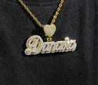 2ct Round Lab Created Diamond Custom Name Pendant 14k Two Gold Plated W chain