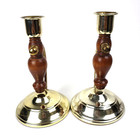 Set 2 Vintage Metal   Wood Candle Stands Candle Stick Holders Home Interior 7 5 