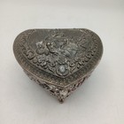 Jewelry Casket Case Trinket Box Silver Finish Footed Velvet Lined Courting Vtg