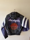 Lucky Leather Jacket Mens S Los Angeles Basketball Graphic Vintage Heavyweight