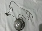 Silver Tone Turquoise Round Bezel Charm Pendant Necklace Metal Cable Chain