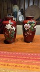 Pr Cloisonn   7 1 2     Red Enamel Rose Vases  pair   Fine Wire Excellent Condition