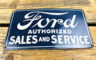 Vintage Ford Authorized Sales And Service 12x6 5  Gas Station Porcelain Oil Sign