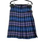 Kilt Skirt 30 Women Blue Purple Plaid Tartan Pleated Punk Buckle Adjustable