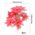 Red Silk Poinsettia Christmas Artificial Flowers 7 Heads Holiday Decor 8 Pcs