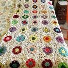 Colorful Fancy Granny Square W  White Border Crochet Afghan Blanket Throw 50x100