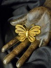 Vintage Butterfly Brooch Gold Tone Metal Pearlescent Beads Classy Jewelry