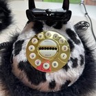 Land Line 90    Vintage Cow Print Feather Corded Telephone Rare Y2k Nickelodeon